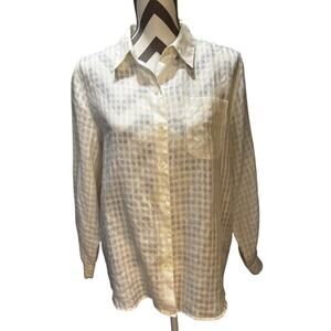 Liz Claiborne LizSport Womens Small White Irish Linen Shirt Blouse Button Up